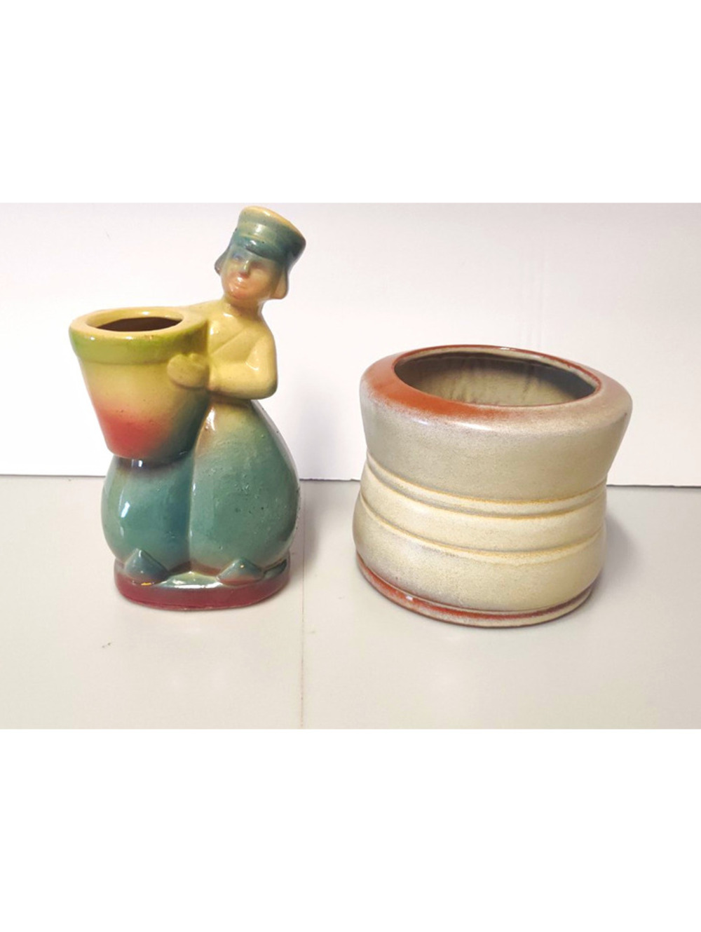 Vintage Pottery Planter Lot Frankoma #86 Figural Woman Planter Mid Century
